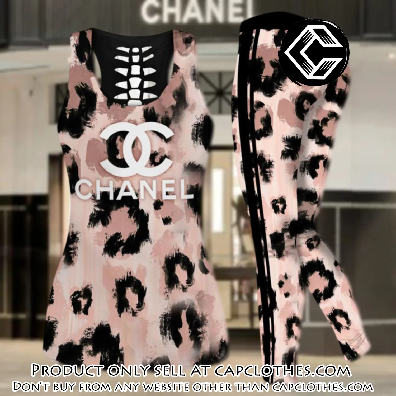 Chanel leopard tank top leggings set luxury brand for women yoga gym cc5653606